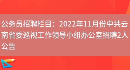 公務(wù)員招聘欄目：2022年11月份中共云南省委巡視工作領(lǐng)導小組辦公室招聘2人公告(圖1)