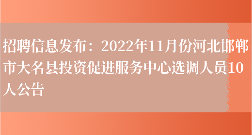 招聘信息發(fā)布：2022年11月份河北邯鄲市大名縣投資促進(jìn)服務(wù)中心選調人員10人公告(圖1)