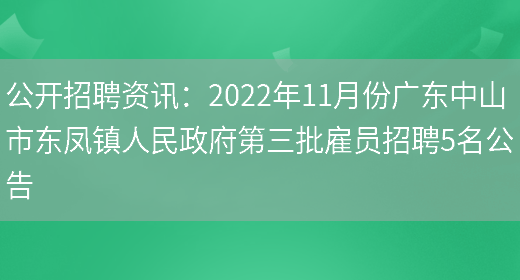 公開(kāi)招聘資訊：2022年11月份廣東中山市東鳳鎮人民政府第三批雇員招聘5名公告(圖1)