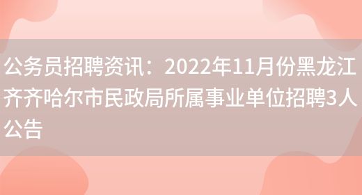 公務(wù)員招聘資訊：2022年11月份黑龍江齊齊哈爾市民政局所屬事業(yè)單位招聘3人公告(圖1)