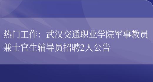 熱門(mén)工作：武漢交通職業(yè)學(xué)院軍事教員兼士官生輔導員招聘2人公告(圖1)