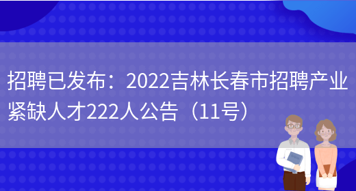 招聘已發(fā)布：2022吉林長(cháng)春市招聘產(chǎn)業(yè)緊缺人才222人公告（11號）(圖1)