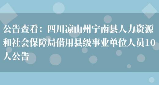 公告查看：四川涼山州寧南縣人力資源和社會(huì )保障局借用縣級事業(yè)單位人員10人公告(圖1)