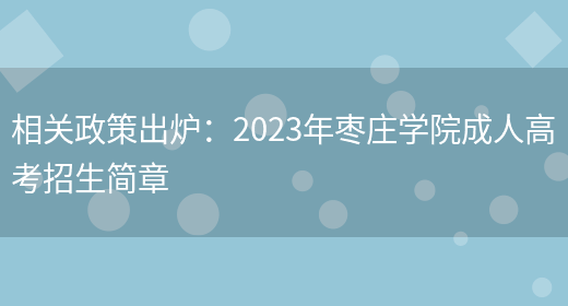 相關(guān)政策出爐：2023年棗莊學(xué)院成人高考招生簡(jiǎn)章(圖1)