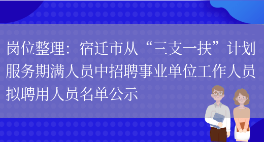 崗位整理：宿遷市從“三支一扶”計劃服務(wù)期滿(mǎn)人員中招聘事業(yè)單位工作人員擬聘用人員名單公示(圖1)