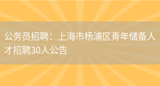 公務(wù)員招聘：上海市楊浦區青年儲備人才招聘30人公告(圖1)