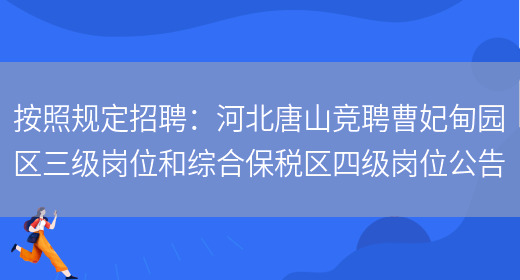 按照規定招聘：河北唐山競聘曹妃甸園區三級崗位和綜合保稅區四級崗位公告(圖1)