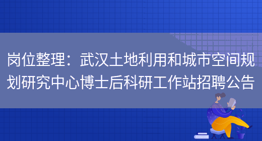 崗位整理：武漢土地利用和城市空間規劃研究中心博士后科研工作站招聘公告(圖1)