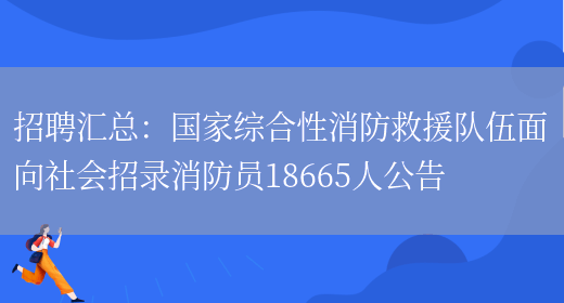 招聘匯總：國家綜合性消防救援隊伍面向社會(huì )招錄消防員18665人公告(圖1)