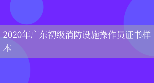 2020年廣東初級消防設施操作員證書(shū)樣本(圖1)